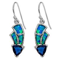 Blue Sapphire Blue Fire Opal Inlay Earrings 202//202